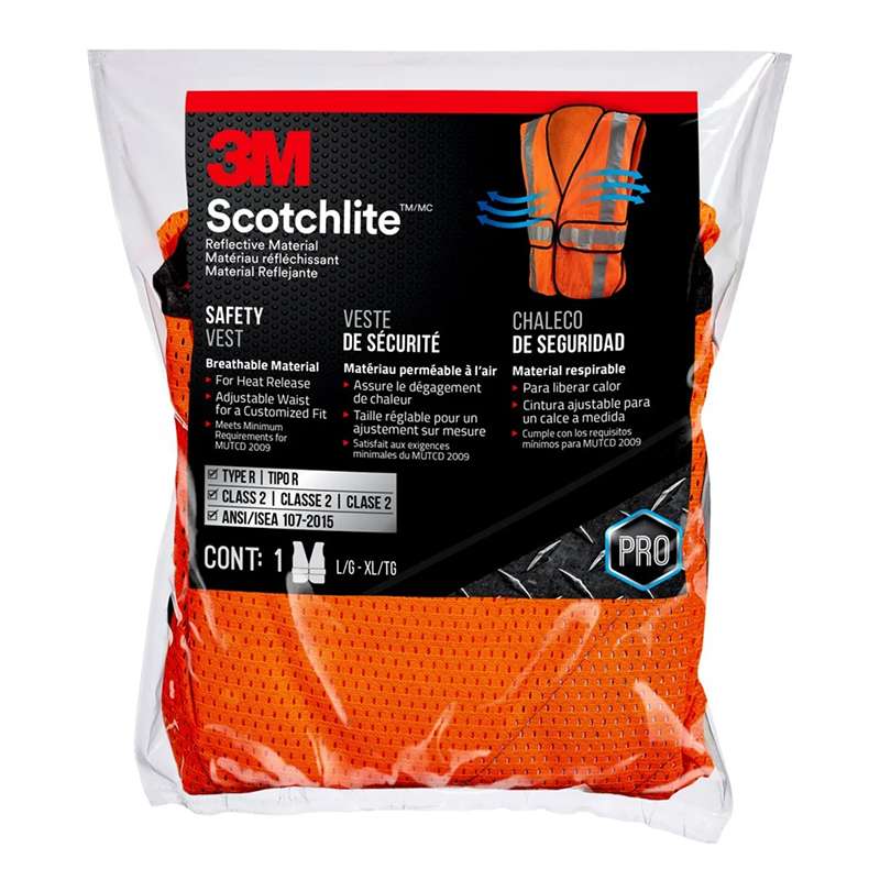 3M™ Reflective Construction Safety Vest with 5 Point Tear Away, Class 2, Hi-Viz Orange, 94625-80030-PS, 5/cs